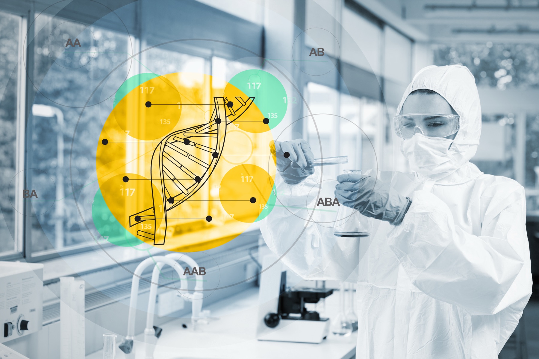 A laboratory researcher reviewing DNA sequencing data on a screen