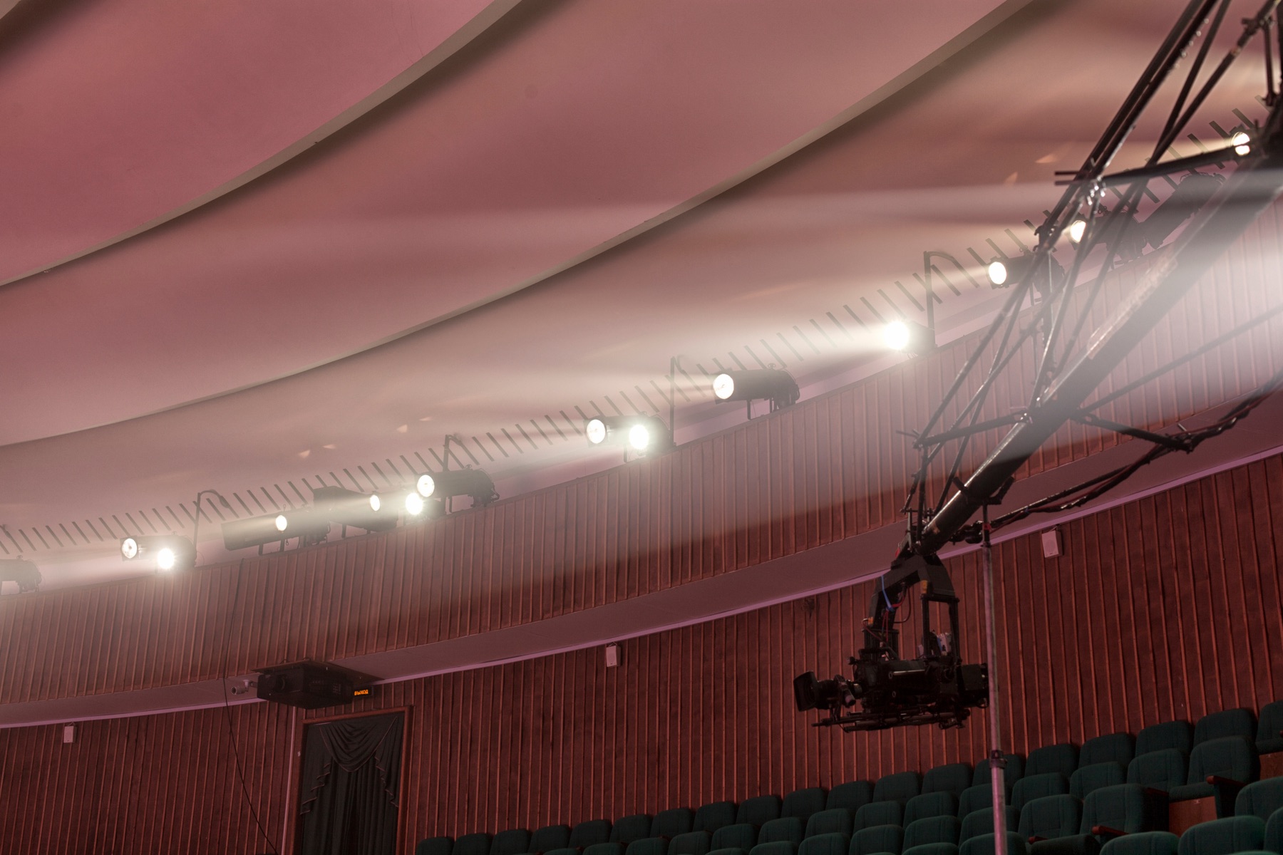 Vintage television studio set evoking a classic-Hollywood docudrama production