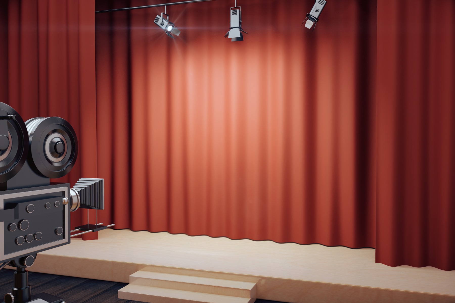 Empty theater stage lit by a single spotlight