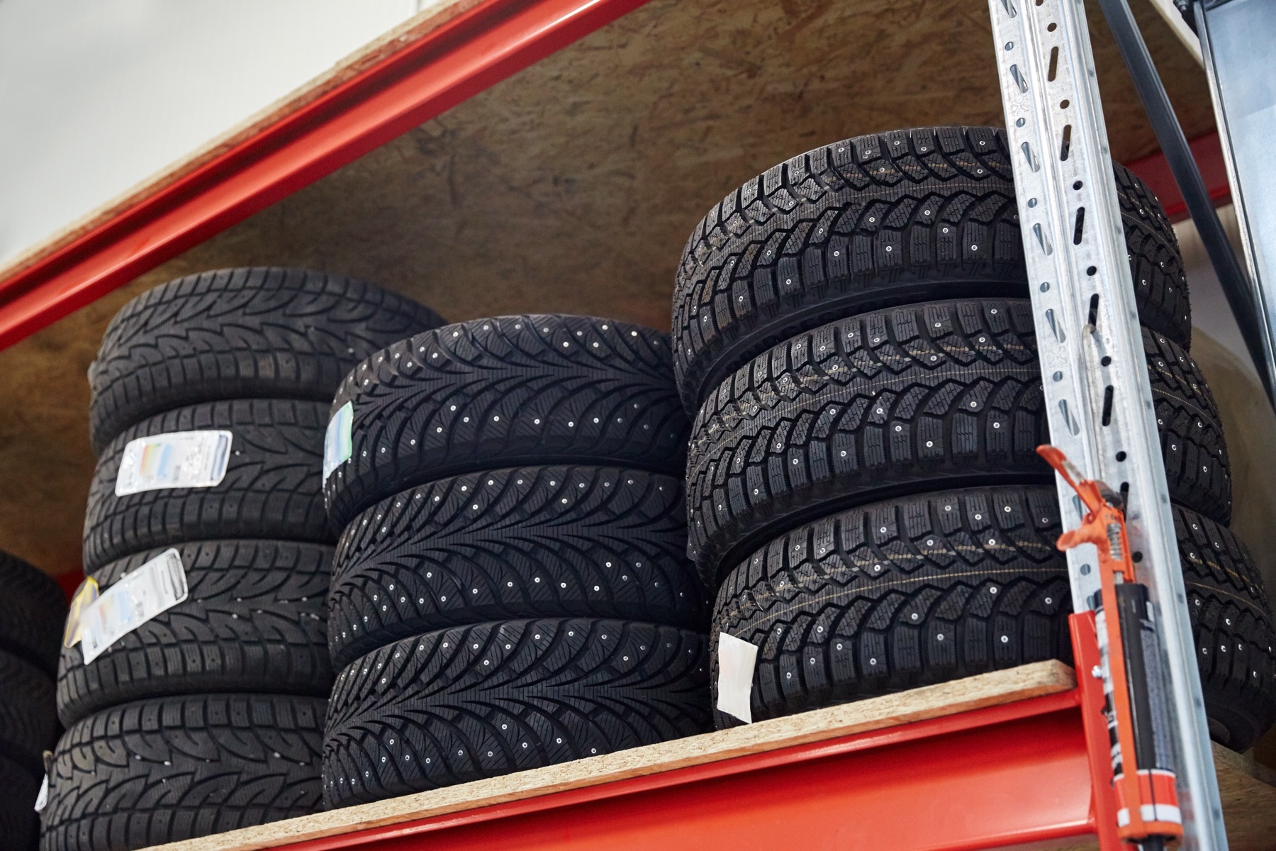 Stacks of automobile tires in a warehouse